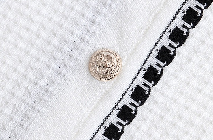 White Classic  Textured V-Neck Cardigan