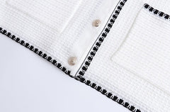 White Classic  Textured V-Neck Cardigan