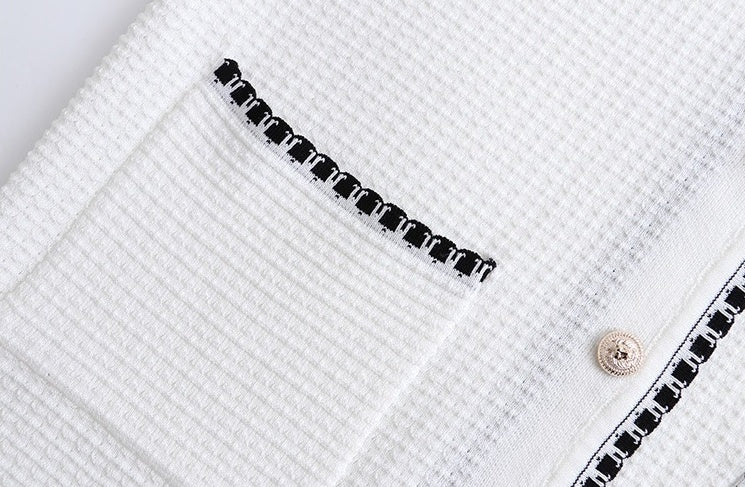 White Classic  Textured V-Neck Cardigan