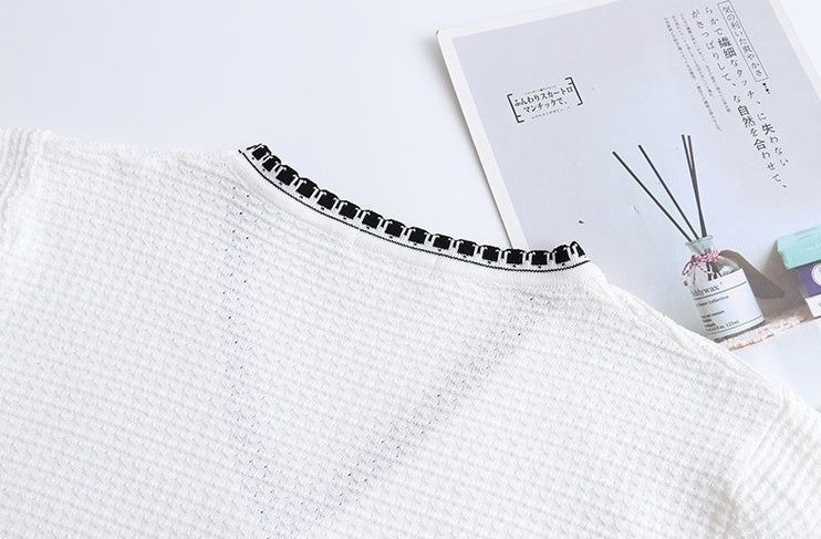White Classic  Textured V-Neck Cardigan