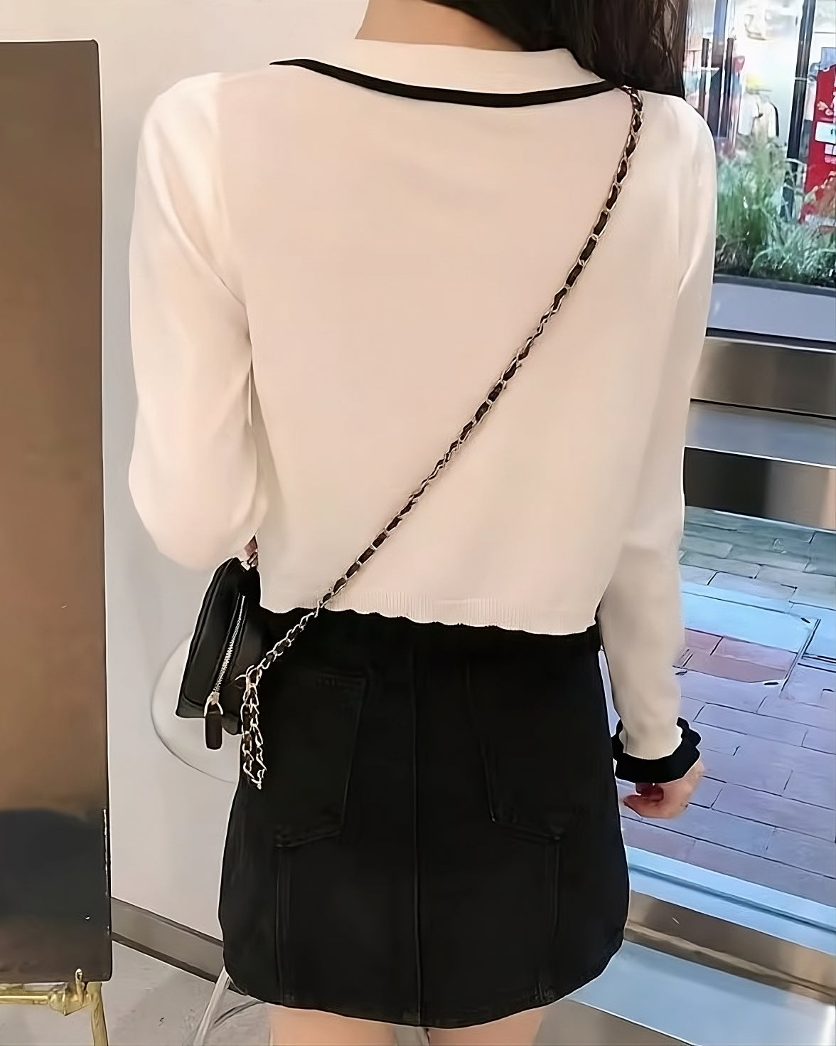 White Collared Cardigan With Black Linings