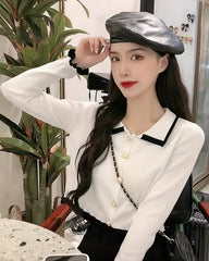 White Collared Cardigan With Black Linings