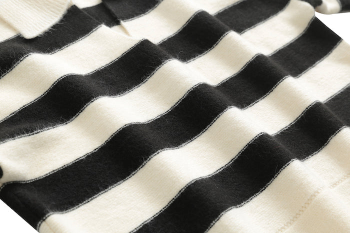 White Collared Stripes Sweater