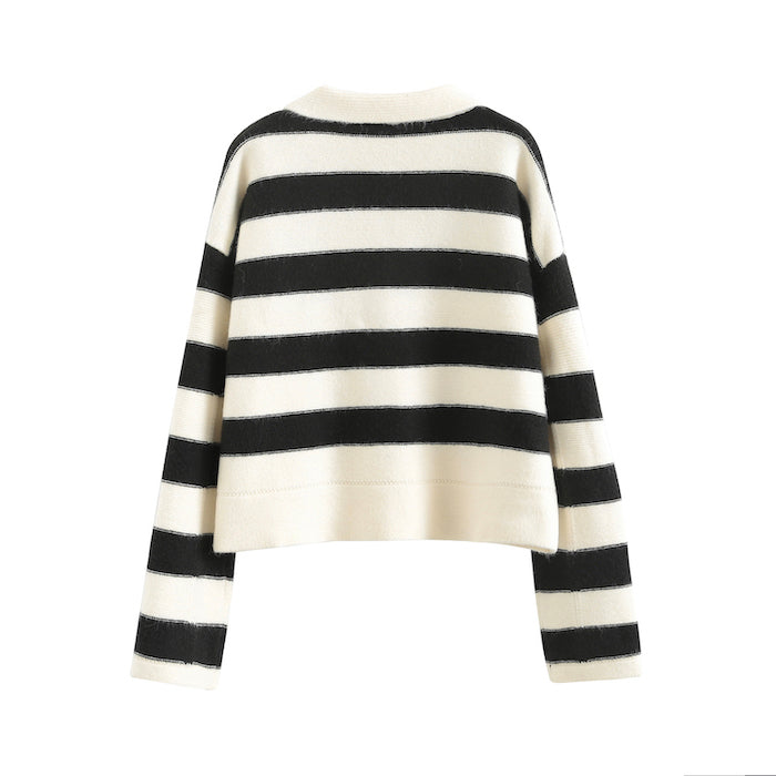 White Collared Stripes Sweater