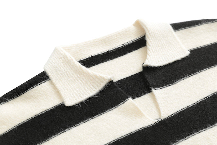 White Collared Stripes Sweater