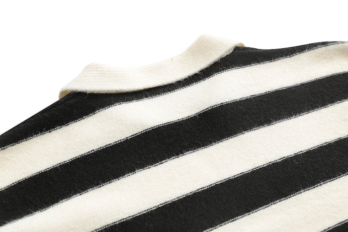 White Collared Stripes Sweater