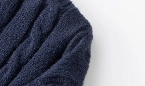 White Contrast Trim Cable Knit Sweater