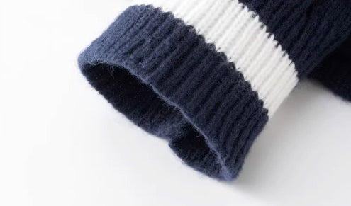 White Contrast Trim Cable Knit Sweater