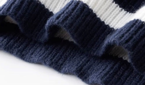 White Contrast Trim Cable Knit Sweater