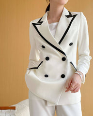 White Contrasting Double-Breasted Blazer And Pants Set