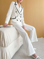 White Contrasting Double-Breasted Blazer And Pants Set