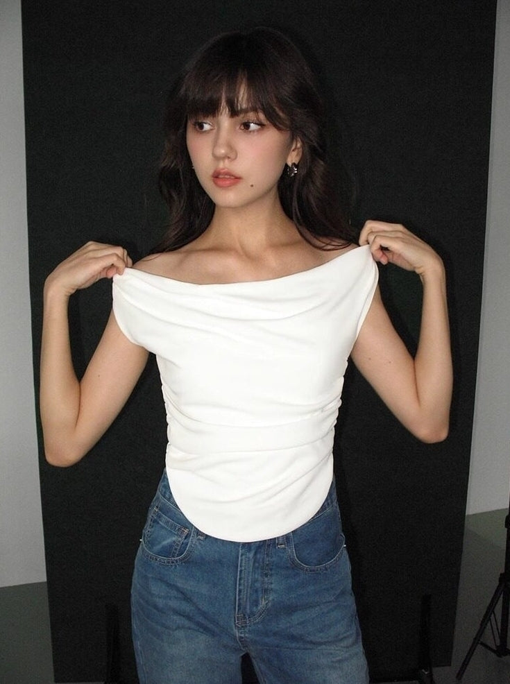 White Cowl Drape Top