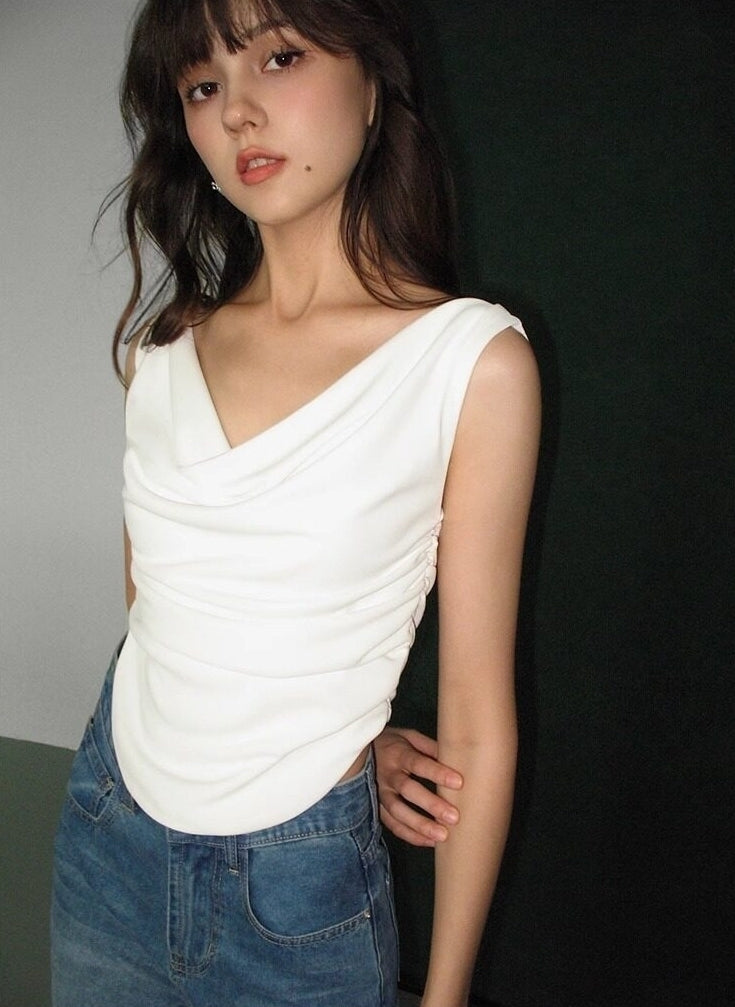 White Cowl Drape Top