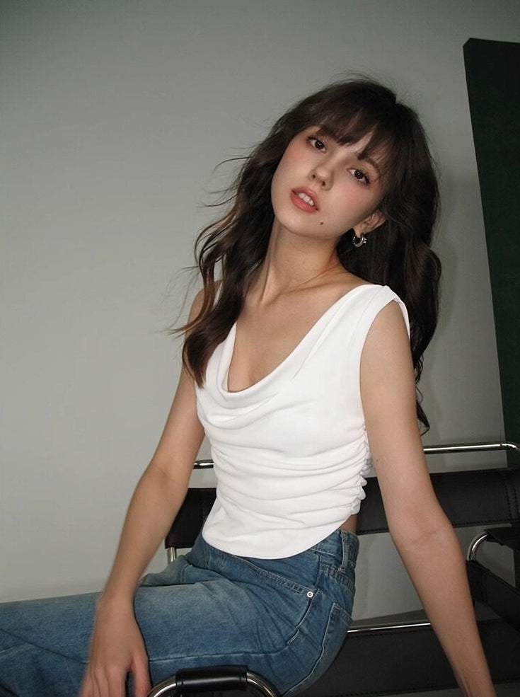 White Cowl Drape Top