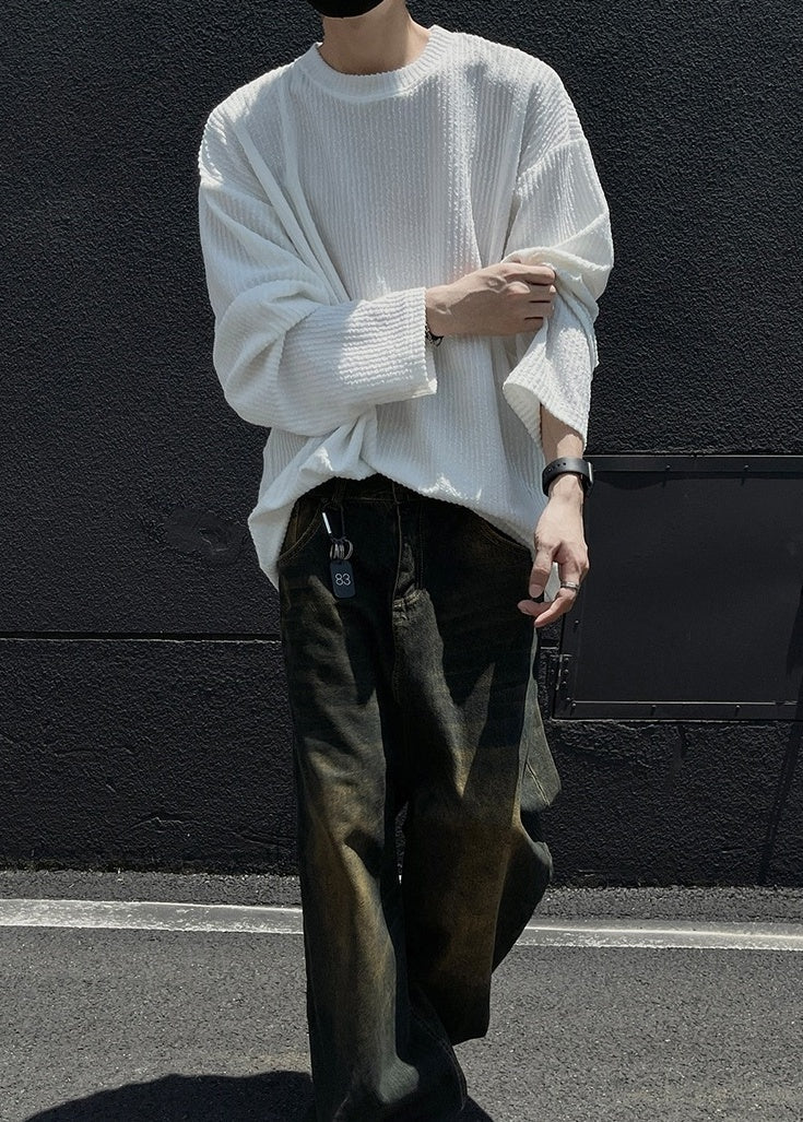 White Crew Neck Ribbed T-Shirt