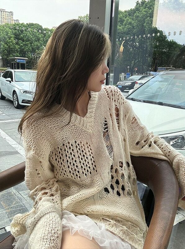 Off-White Crochet V-Neck Sweater