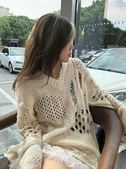 Off-White Crochet V-Neck Sweater