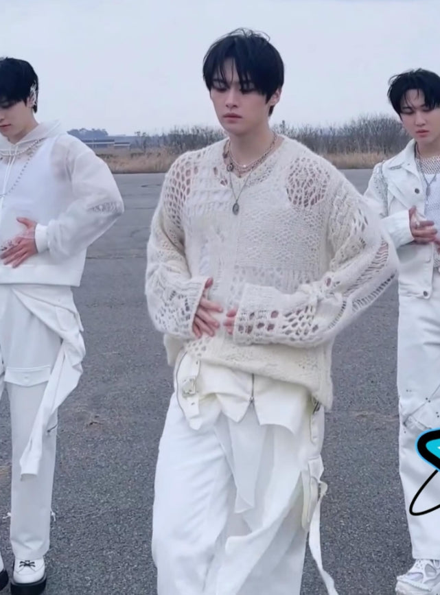 Off-White Crochet V-Neck Sweater