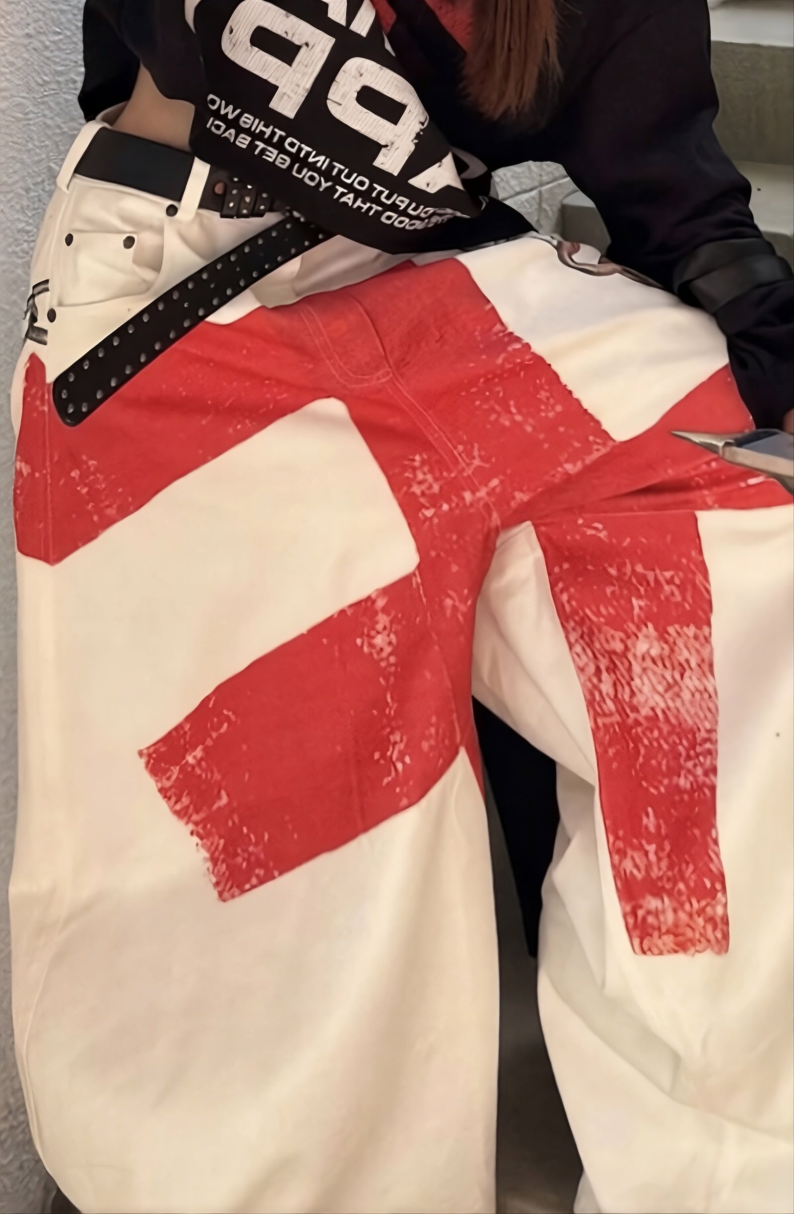 White Cross Graffiti Baggy Jeans