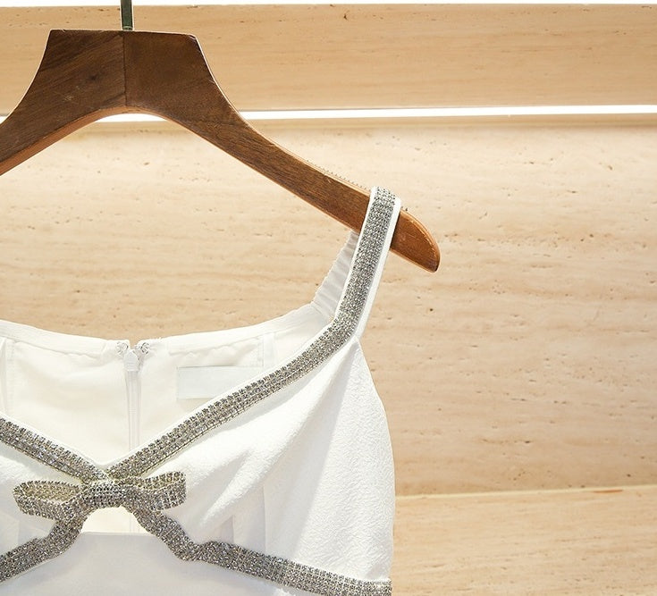 White Crystal Embellished Cocktail Dress