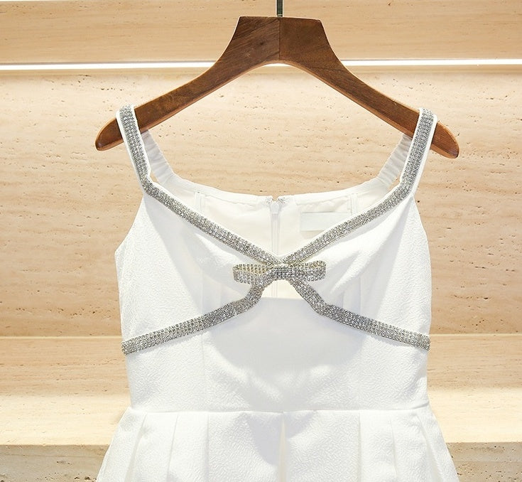 White Crystal Embellished Cocktail Dress