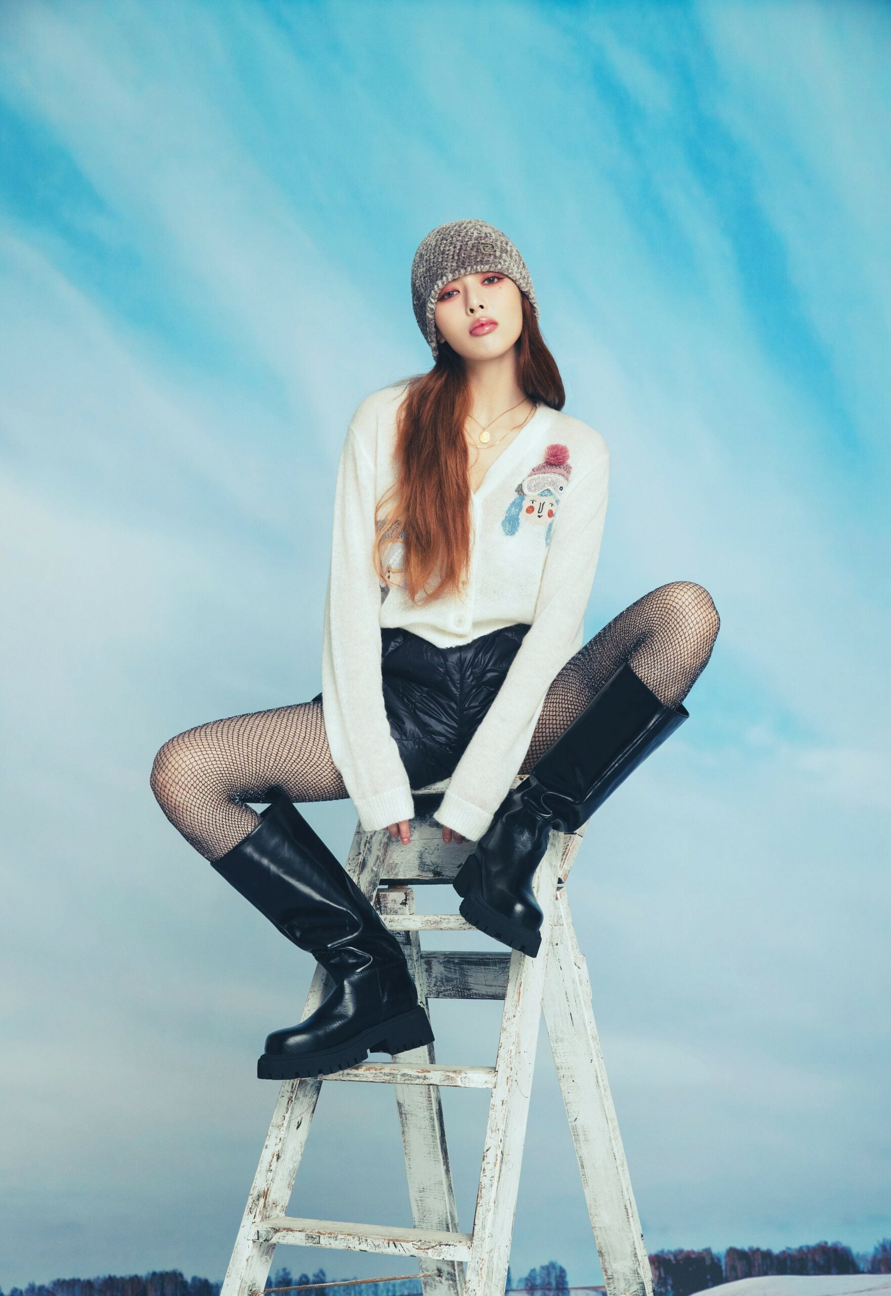 White Cute Skier Cardigan