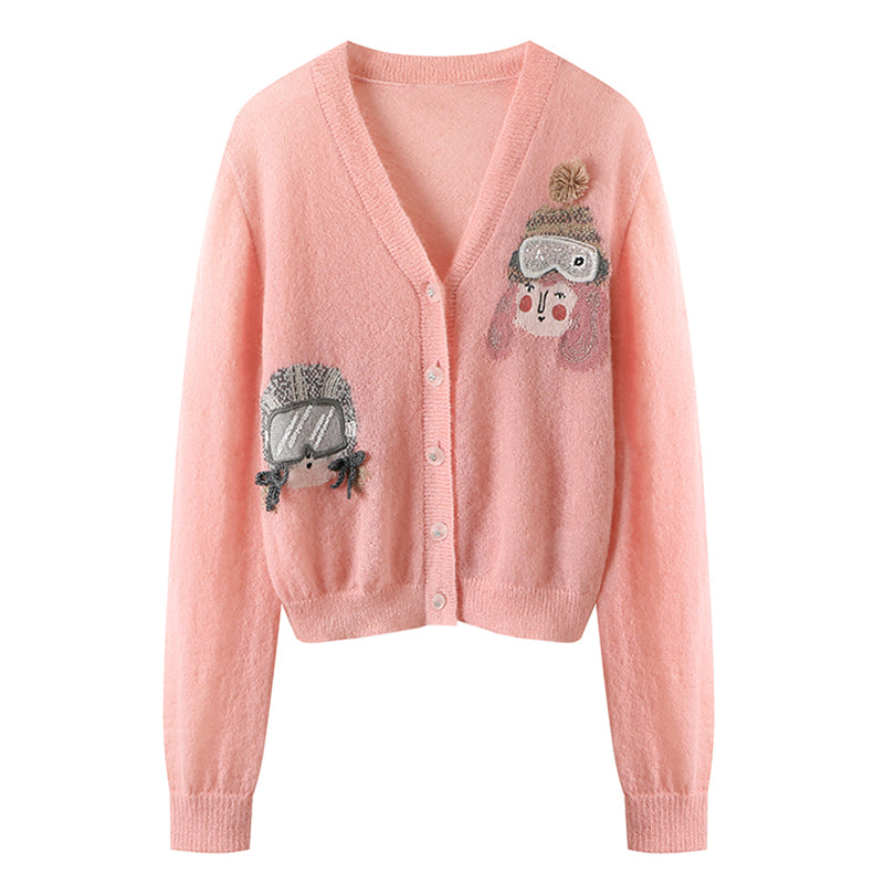 White Cute Skier Cardigan