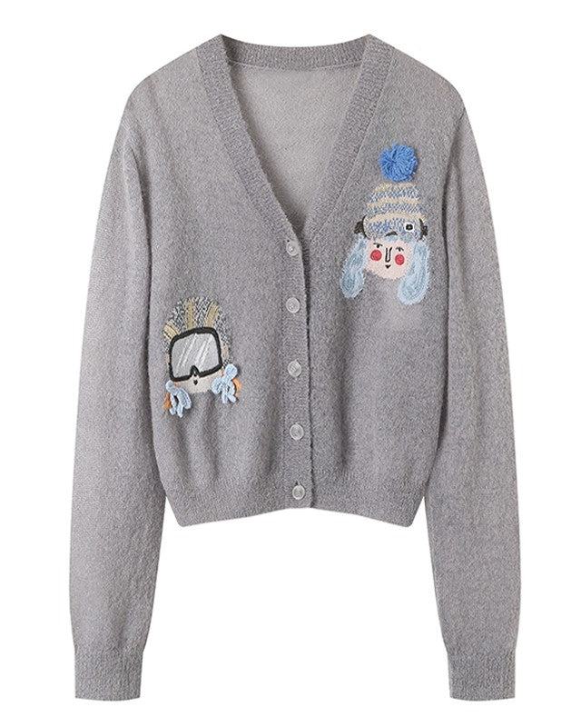 White Cute Skier Cardigan