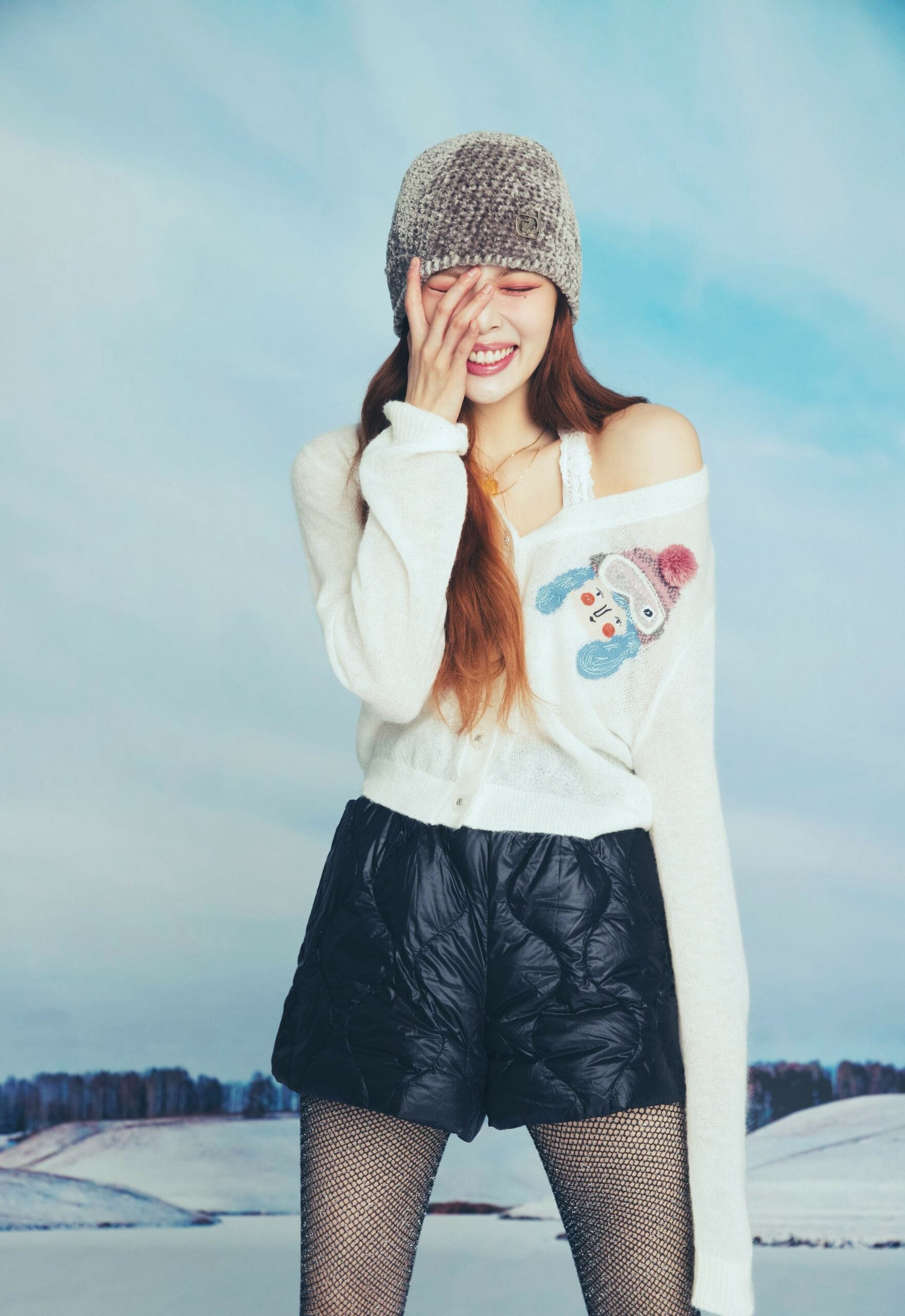 White Cute Skier Cardigan