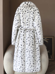 White Dalmatian Pattern Faux Fur Long Coat
