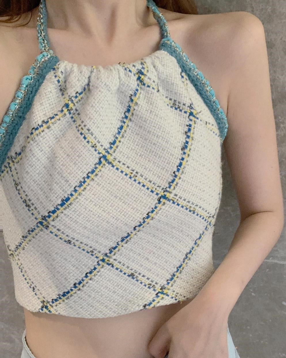 White Diamond Pattern Halter Top