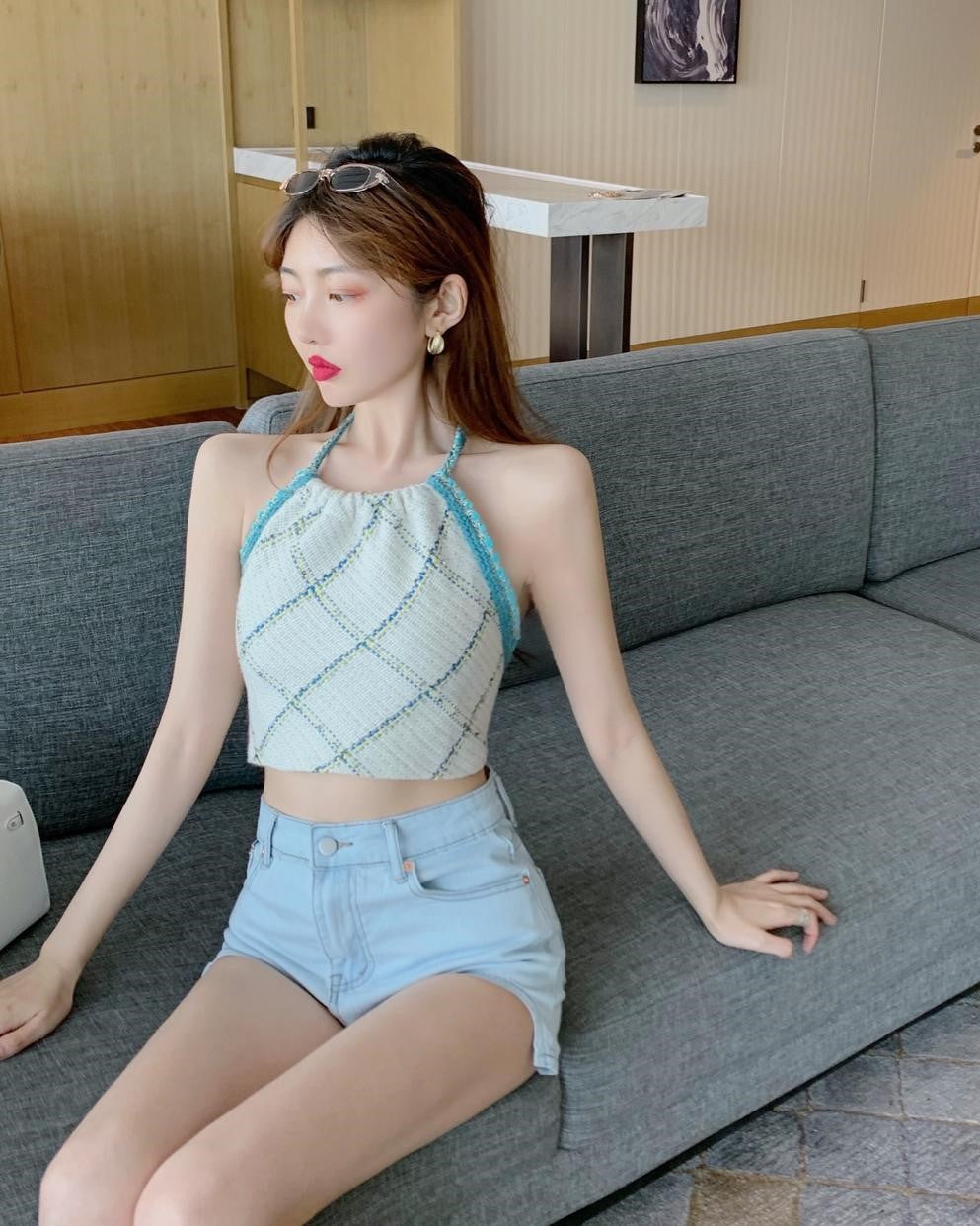White Diamond Pattern Halter Top