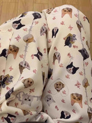 White Dogs And Cats Pattern Multi-Pocket Pants