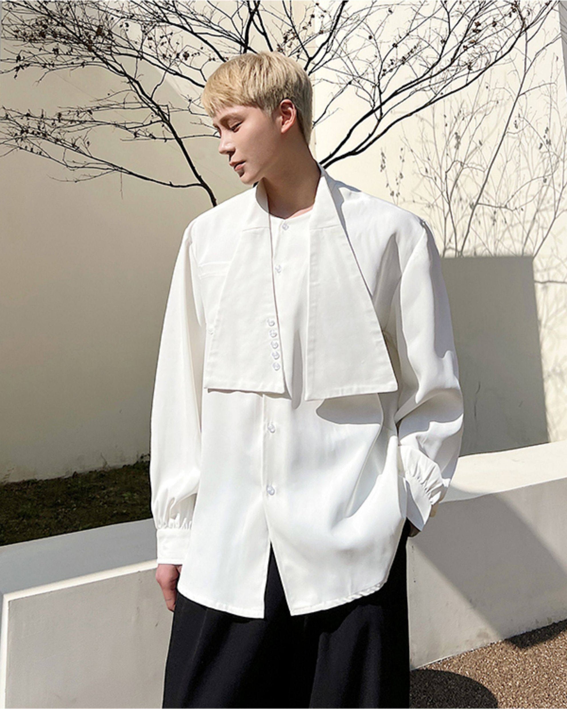 White Draped Neck Button Shirt