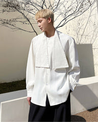 White Draped Neck Button Shirt