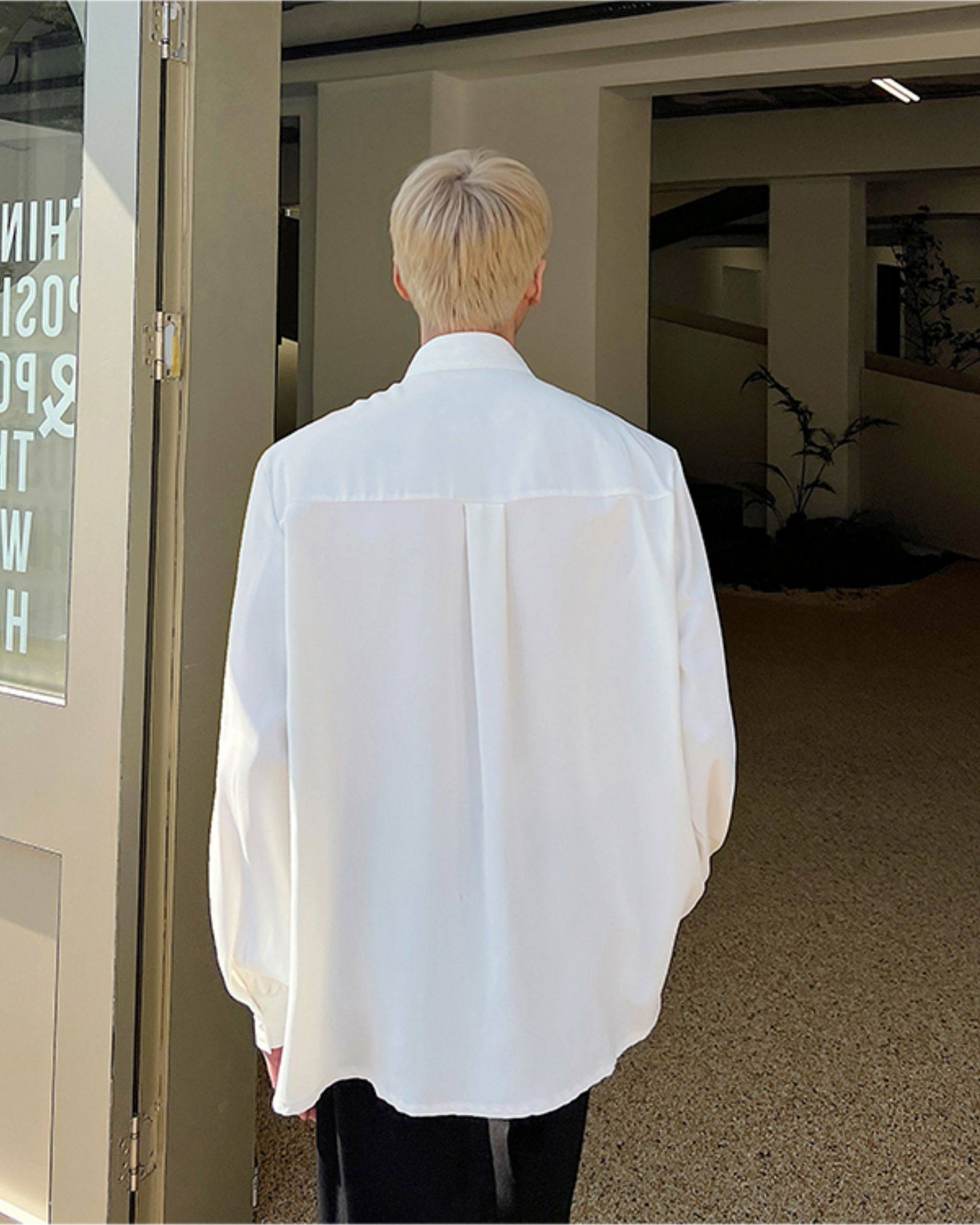 White Draped Neck Button Shirt