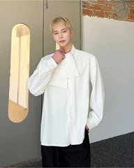 White Draped Neck Button Shirt