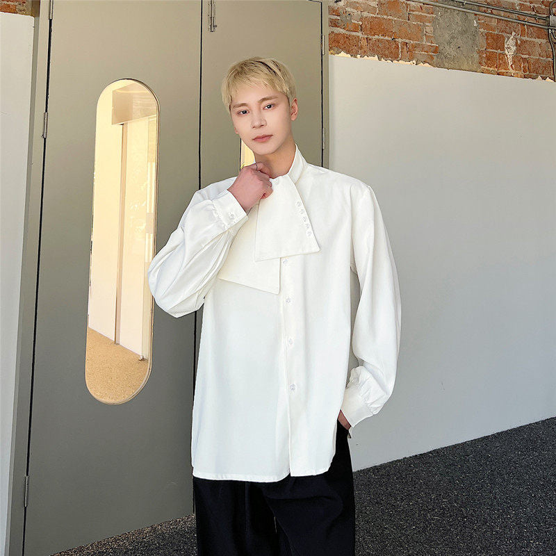 White Draped Neck Button Shirt