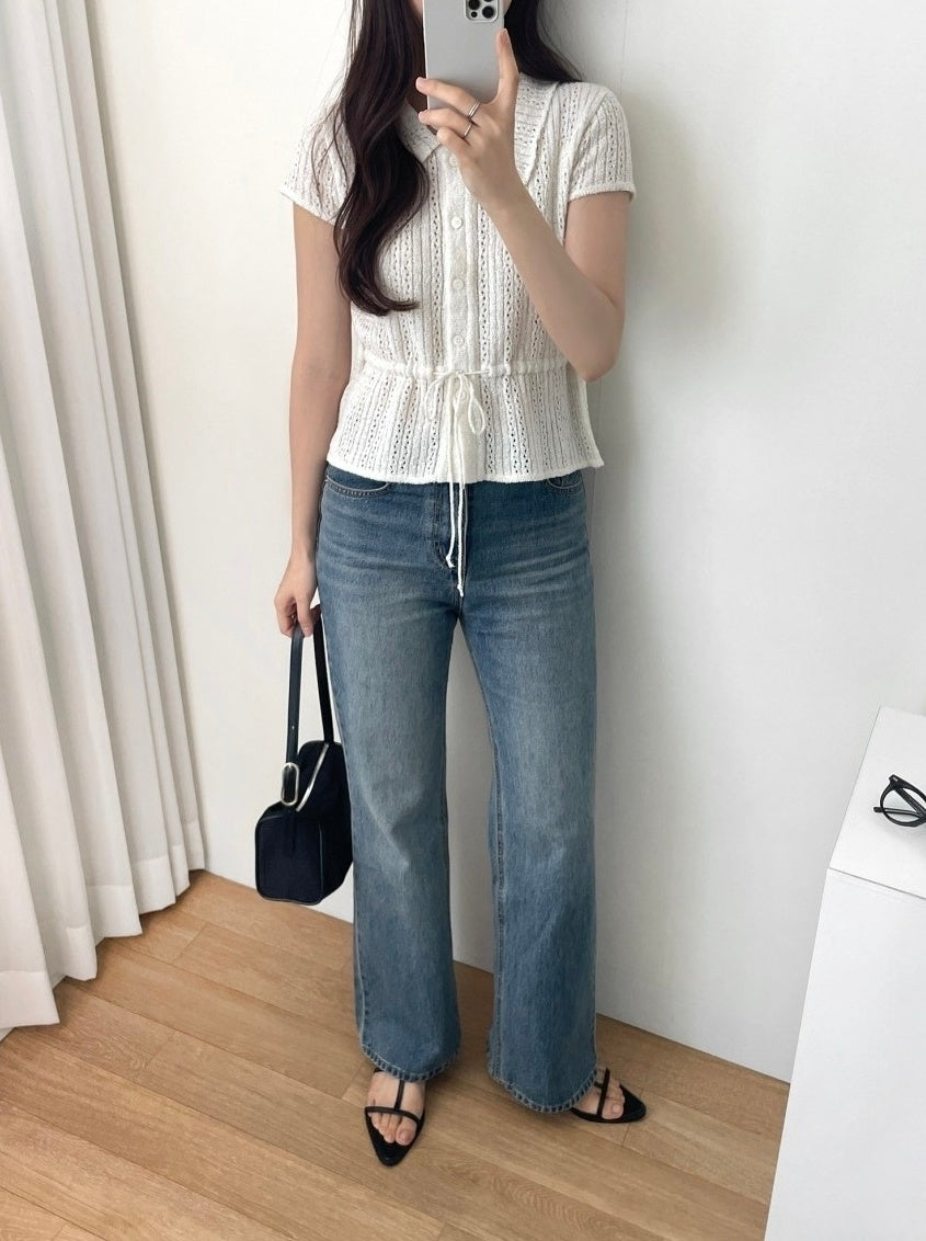 White Drawstring Waist Knitted Top