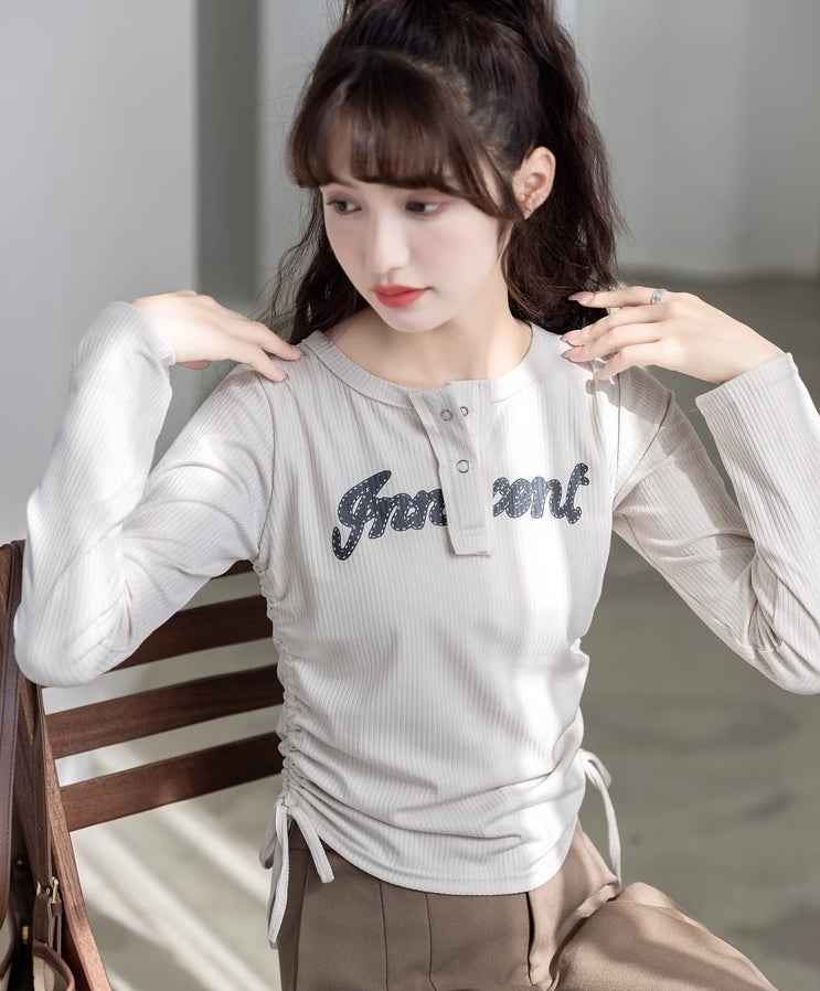 White Drawstrings Long Sleeves Top
