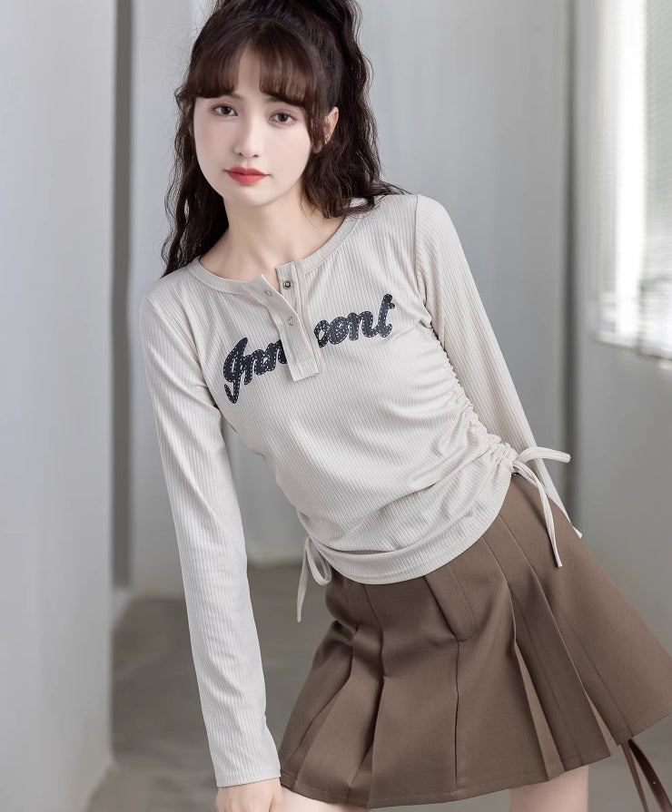 White Drawstrings Long Sleeves Top