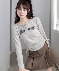 White Drawstrings Long Sleeves Top