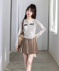 White Drawstrings Long Sleeves Top