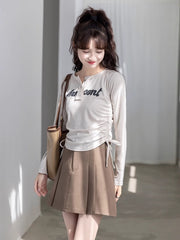 White Drawstrings Long Sleeves Top
