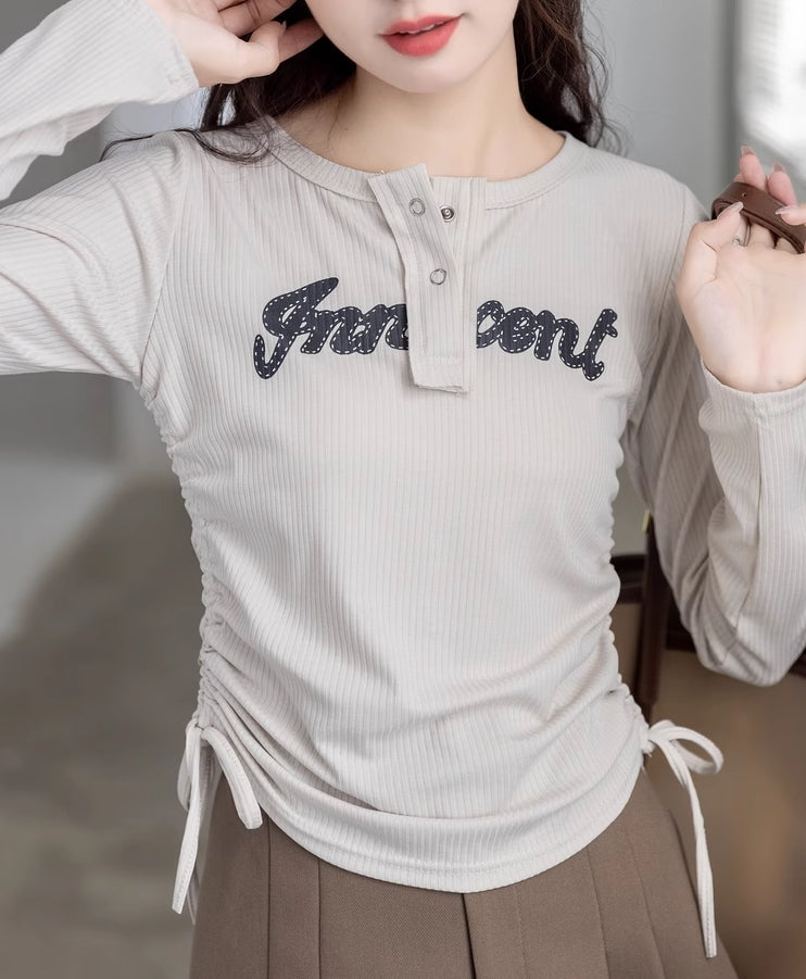 White Drawstrings Long Sleeves Top