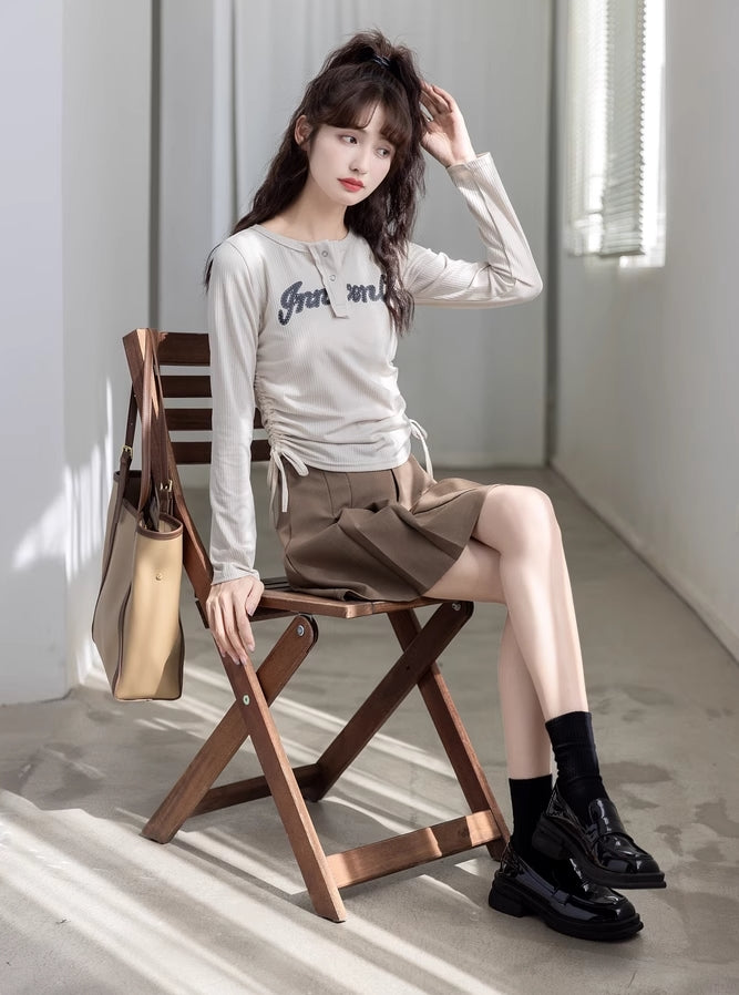 White Drawstrings Long Sleeves Top