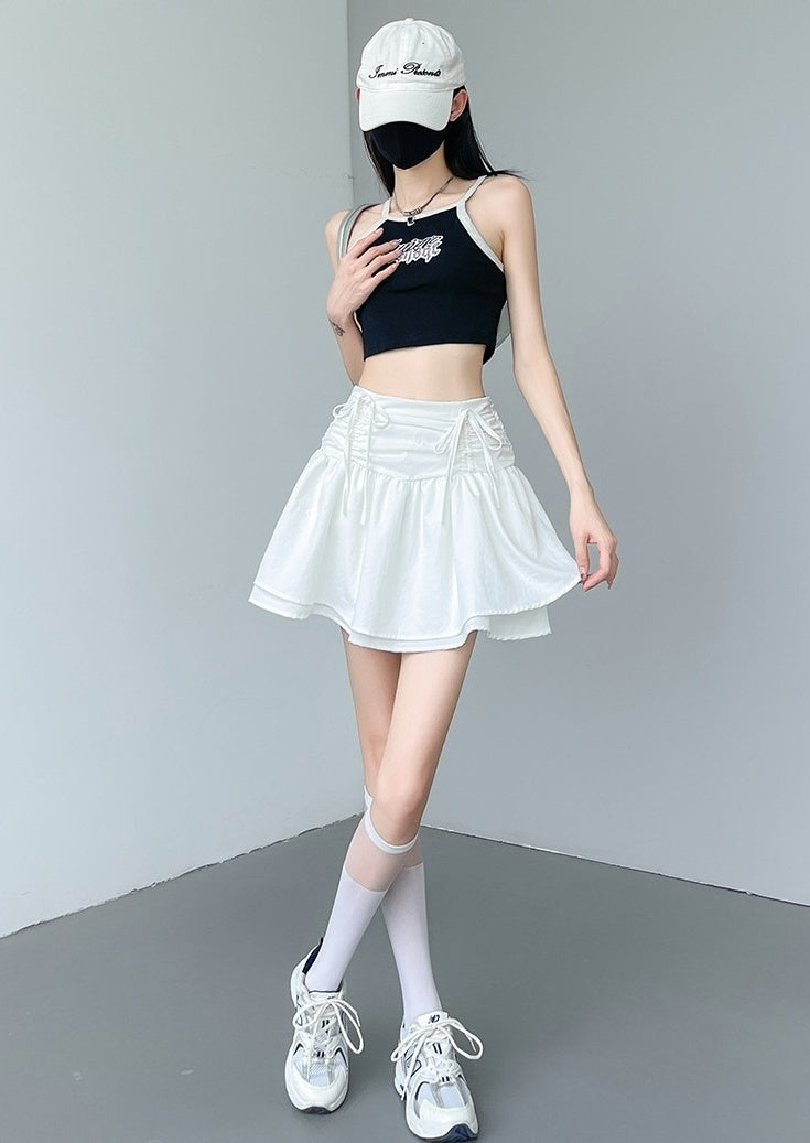 White Dual Drawstrings Skirt