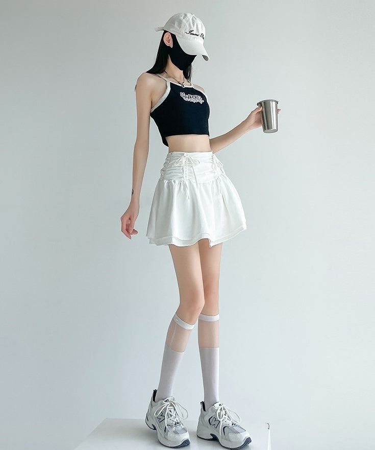 White Dual Drawstrings Skirt