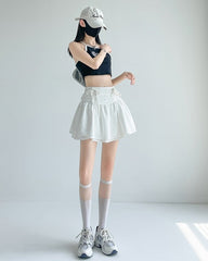 White Dual Drawstrings Skirt