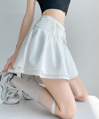 White Dual Drawstrings Skirt